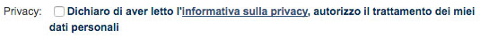 Esempio di checkbox con informativa linkata