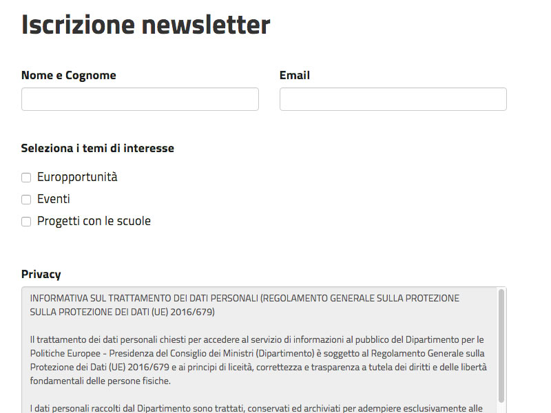 Screenshot: Dipartimento per le politiche europee