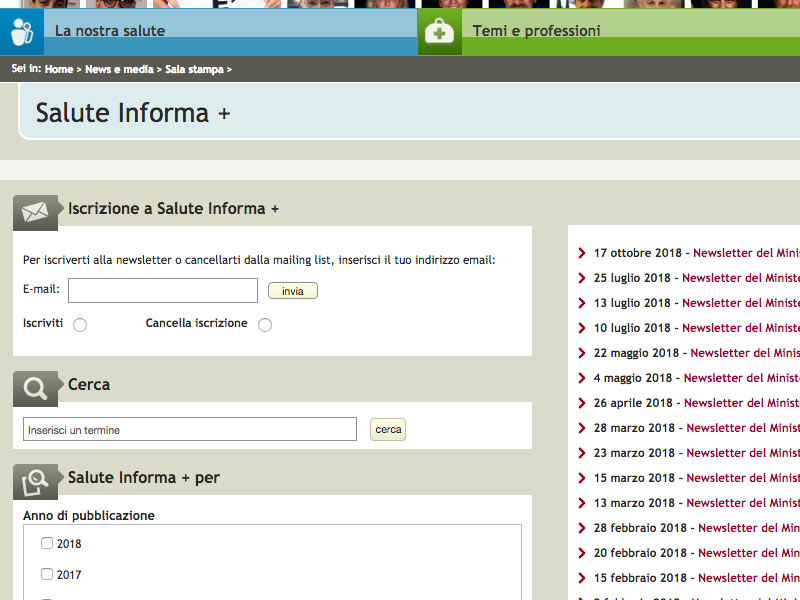 Screenshot: Ministero della salute