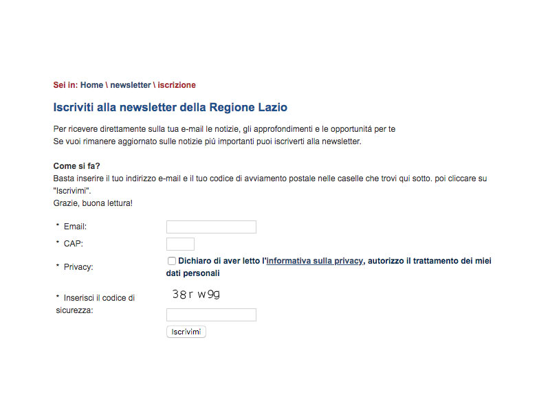 Screenshot: Regione Lazio